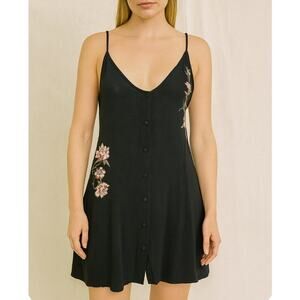 Kendall & Kylie dress black spaghetti strap mini dress floral embroidered SZ M…